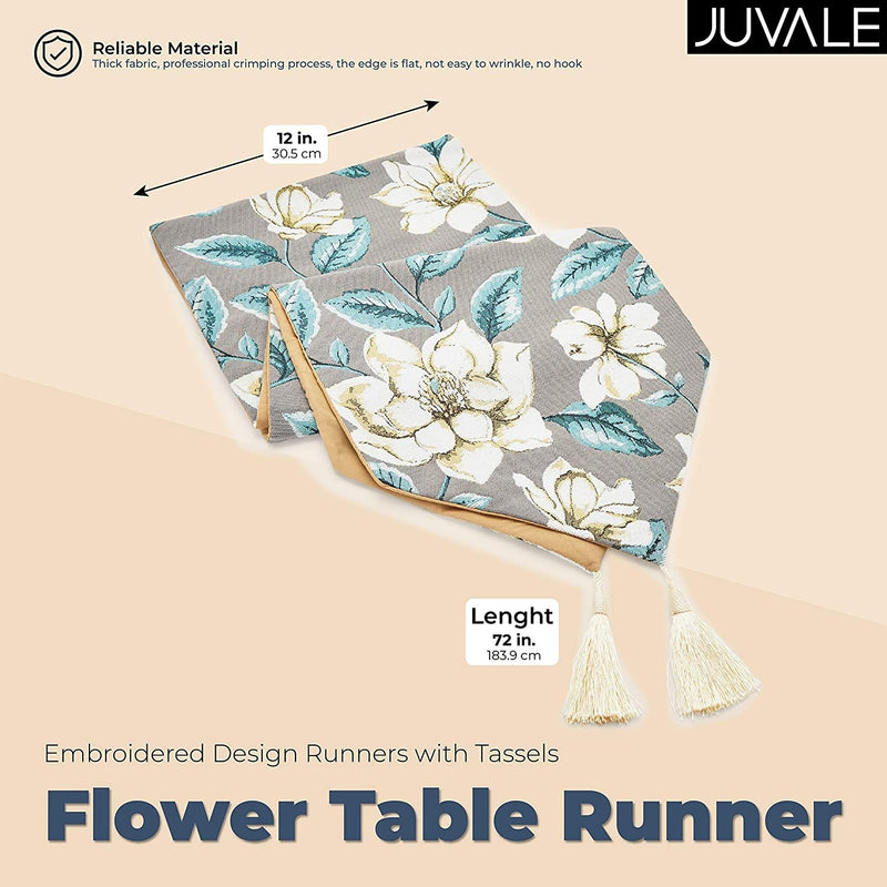 Juvale Woven Table Runner with Tassel for Wedding Reception, Decorative Floral Dining Linens, Gray, 12 x 72 in