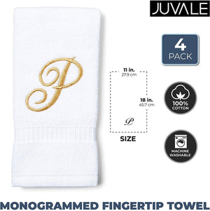 Monogrammed Fingertip Towels, Embroidered Letter P (11 x 18 in, White, Set of 4)