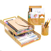 Gold Chevron Desk Organizer and Accessories Set (3 Pieces)