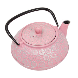 Pink Floral Cast Iron Teapot Kettle With Stainless Steel Loose Leaf Infuser  (34 Oz)