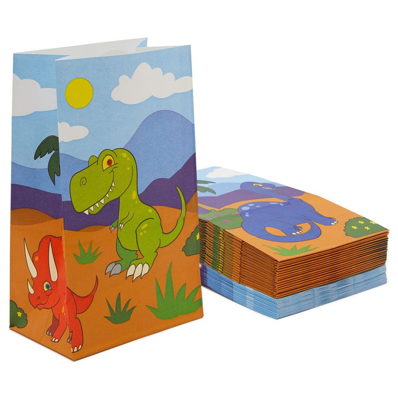 Dinosaur Paper Party Favor Gift Bags For Kids Birthday, Dino Goodies (36 Pack)