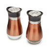 Stainless Steel Copper Salt and Pepper Shakers Set with Glass Bottom, Screw-Off Caps, Perforated "S" and "P" Designs for Kitchen (4oz)