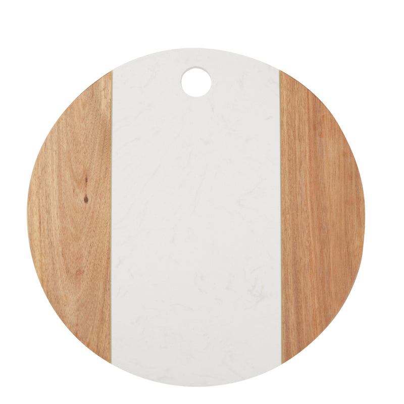 Round Marble and Wood Cutting Board, Cheese Charcuterie Serving Tray for Appetizers, Tapas, Meat, 11 Inches