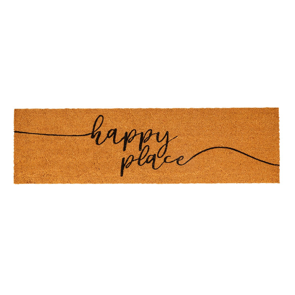 Natural Coco Coir Large Door Mat, Happy Place Long Outdoor Rug (17 x 60 In)
