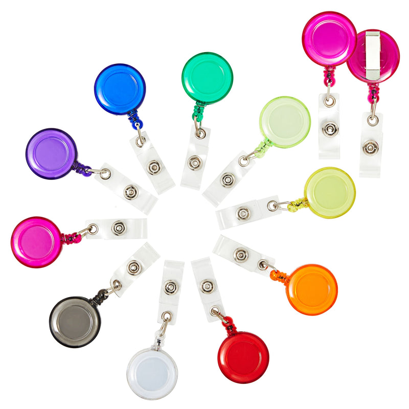 100 Pack Retractable Badge Reel, ID Holders for Nurses and Teachers, Office Supplies, 10 Transparent Colors (26.5 In)