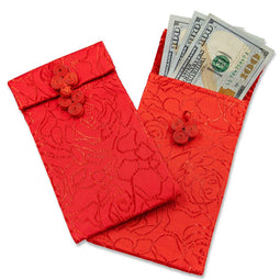 Chinese Silk Red Envelopes - 3-Piece Lunar New Year Hongbao Red Money Pockets, Silk Fabric Pouches, Bags for Jewelry, Gift, and Money, 3.7 x 6.7 Inches