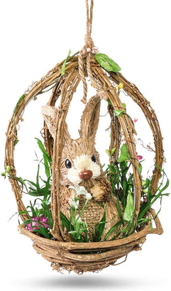 Juvale Easter Basket with Bunny, Hanging Wall Decoration (6 x 10 in.)