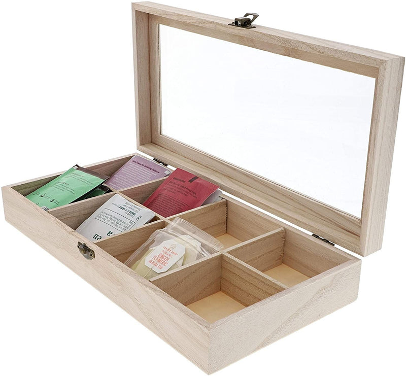 Unfinished Wood Tea Storage Box, 8 Compartments (12.5 x 10 x 2 in)