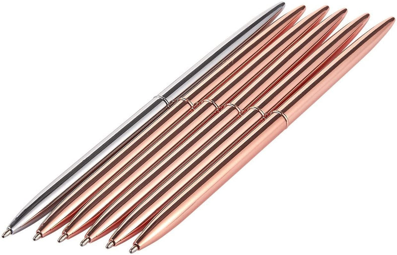 Juvale Ballpoint Pen - 6-Pack Retractable Ballpoint Pen, 0.7mm Fine Point, Elegant Rose Gold and Silver Metal Business Pen for Personal, or Business Use, 5 Rose Gold, 1 Silver, Storage Case Included