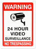 Warning 24 Hour Video Surveillance Sign (10 x 7 in, 4 Pack)