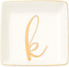 Letter K Ceramic Trinket Tray, Monogram Initials Jewelry Dish (4 x 4 Inches)