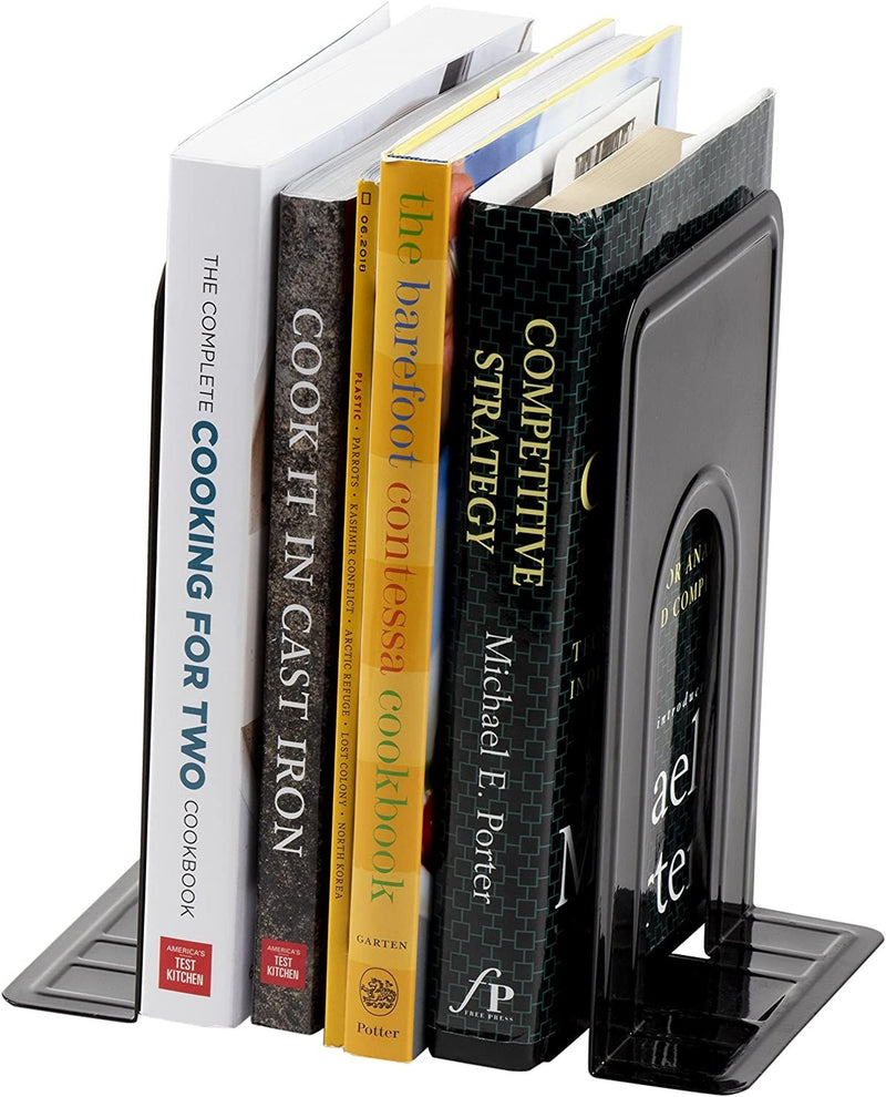 Juvale Bookends for Shelves – 8-Piece Heavy Duty Book Ends for Heavy Books, Nonskid Metal Bookend Supports, Book Stoppers, Book Shelf Holder - L7.3 x H9 x W5.8 Inches, Black