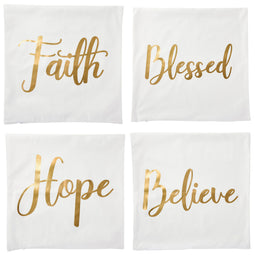 4 Pack Decorative Pillow Covers 20x20, Faith, Love, Blessed Pillow Cover Set (4 Designs, Gold Colored)