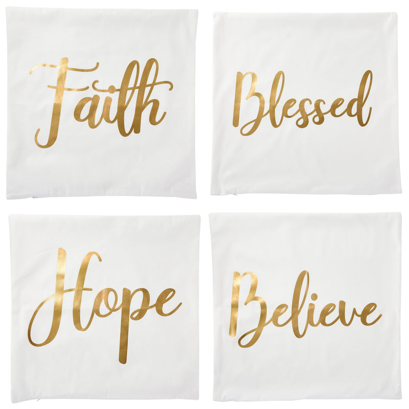 4 Pack Decorative Pillow Covers 20x20, Faith, Love, Blessed Pillow Cover Set (4 Designs, Gold Colored)