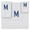 3 Piece Letter M Monogrammed Bath Towels Set, White Cotton Bath Towel, Hand Towel, and Washcloth with Blue Embroidered Initial M for Wedding Gift, Bridal Shower