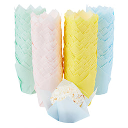 400 Pieces Tulip Cupcake Liners, Paper Muffin Baking Cups in Pastel Green, Pink, Yellow, Blue (2-Inch Diameter)