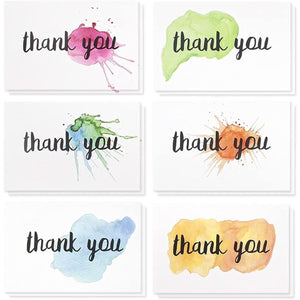 Blank Thank You Cards with Envelopes, 6 Watercolor Designs (4x6 In, 48 Pack)
