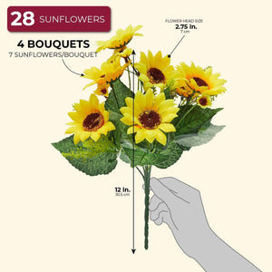 4 Bouquet Yellow Sunflowers Artificial Fake Flowers for Floral Home Decorations