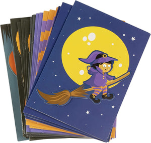 Halloween Greeting Cards - 24-Pack Handmade Halloween Notecards with 6 Designs for Trick-or-Treating, Party Favors, Includes Inside Greeting Messages and Orange Envelopes, 4 x 6 Inches