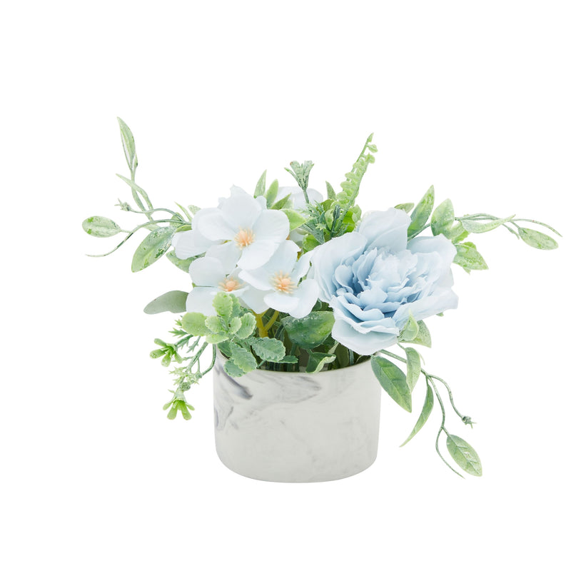 Faux Hydrangea Flowers and Ceramic Planter with Stand, Artificial Potted Plants