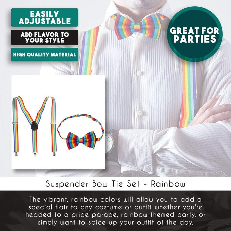 Juvale Gay Pride Rainbow Adjustable Bowtie and Y Shape Suspender Set