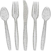 Juvale Silver Glitter Plastic Cutlery Set of 32 Forks Knives and Spoons (Silver)