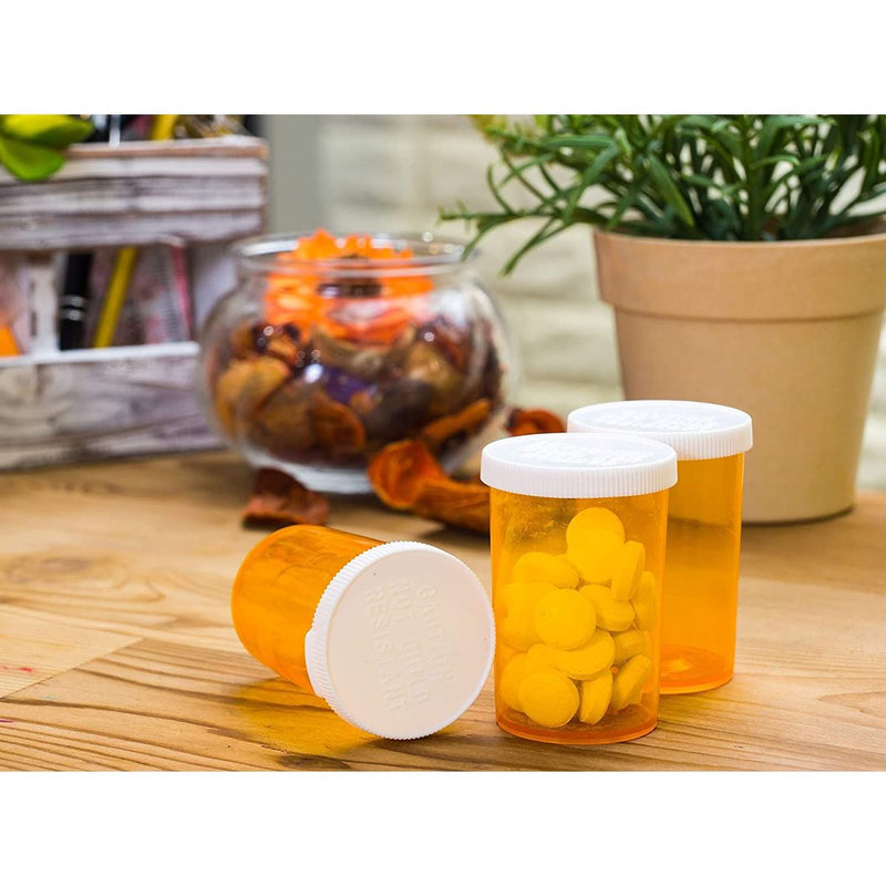 Empty Prescription Bottles with Lids, Plastic 20 Dram Pill Vials (Orange, 50 Pack)