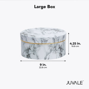 Set of 3 Small Round Gift Boxes with Lids, White Marble Print Cardboard Boxes (3 Sizes)
