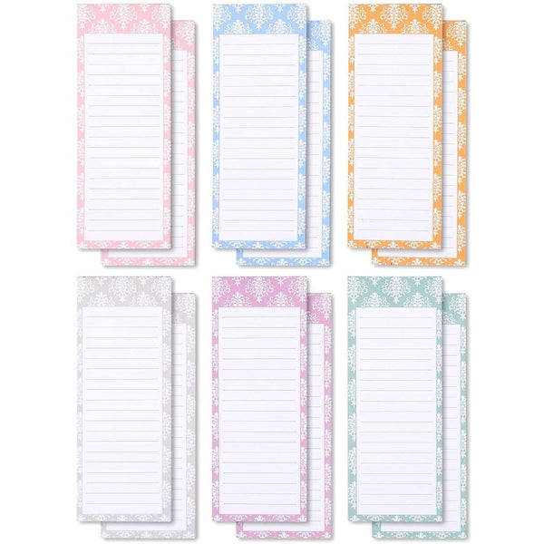 12 Pack Magnetic Notepad for Fridge, Grocery & To Do List, 6 Damask Designs, 3.5x9