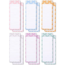 12 Pack Magnetic Notepad for Fridge, Grocery & To Do List, 6 Damask Designs, 3.5x9