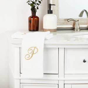 Monogrammed Fingertip Towels, Embroidered Letter P (11 x 18 in, White, Set of 4)