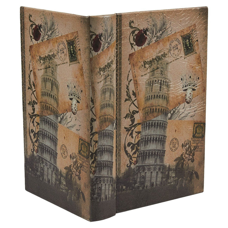 Book Safe – 3-Pack Fake Hollow Books, Hollowed Out Decorative Faux Books with Secret Hidden Compartment Box for Storage – Hide Jewelry, Money, Valuables, and More, Leaning Tower of Pisa Design
