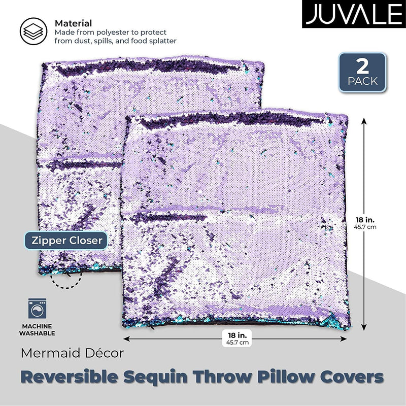 Juvale Reversible Sequin Throw Pillow Covers, Mermaid Décor (18 x 18 in, 2 Pack)