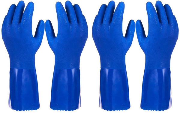 2 Pairs Heavy Duty Rubber Cleaning Gloves for Kitchen, Household, Dishwashing, Reusable and Cotton Lined (Medium Size, Blue)