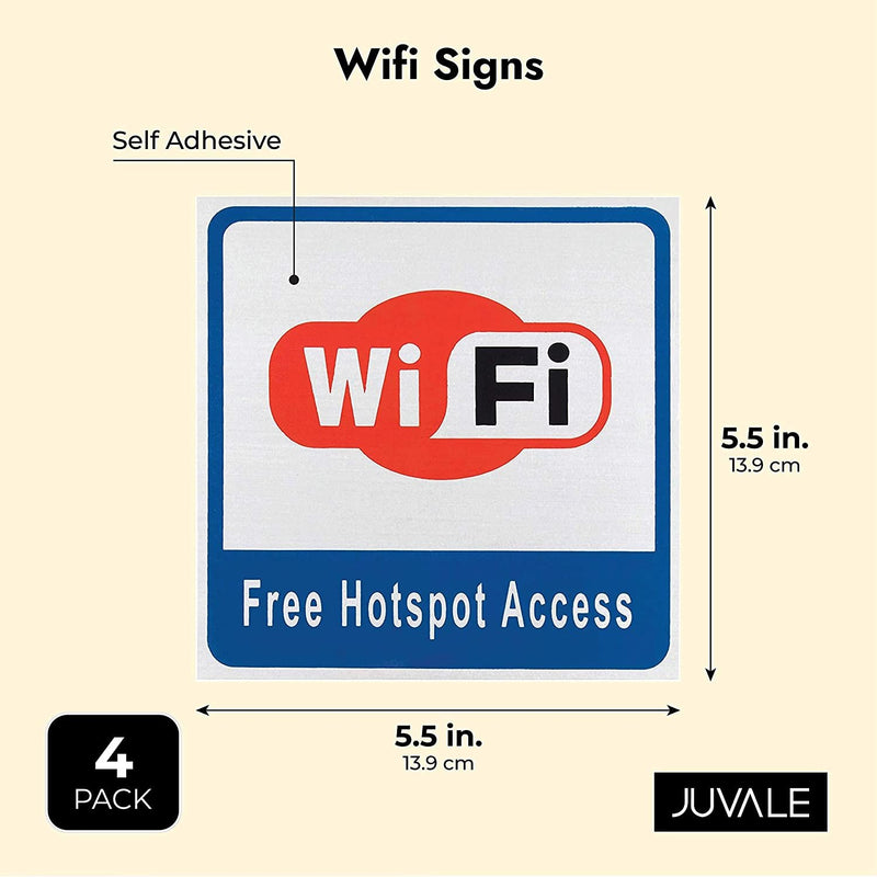 Metal Wifi Signs for Guests, Free Hotspot Access (5.5 x 5.5 Inches, 4 Pack)