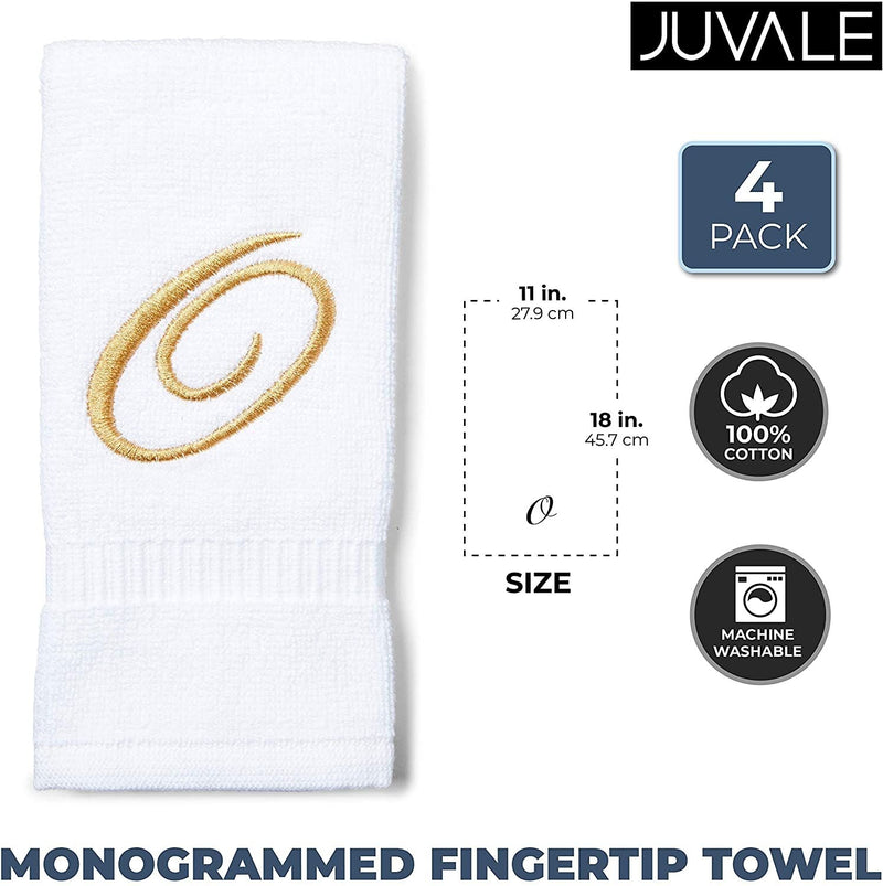 Monogrammed Fingertip Towels, Embroidered Letter O (11 x 18 in, White, Set of 4)