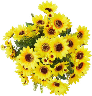 4 Bouquet Yellow Sunflowers Artificial Fake Flowers for Floral Home Decorations