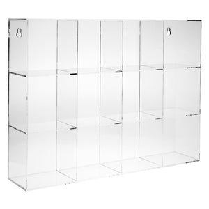 Hanging Clear Acrylic Display Case with Shelves, 12 Compartment Showcase for Collectibles, Figurines (16 x 12 x 3 In)