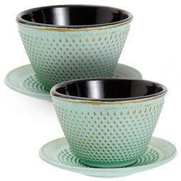 3oz Set of 2 Japanese Tea Cups and Saucers Set, Cast Iron, for Black, Green, Herbal Tea (3 x 2 In)