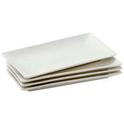 White Ceramic Serving Platter Trays, Set of 4 Rectangular Appetizer Plates (9.5 Inches)