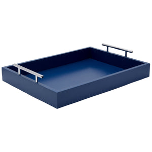 Blue Serving Tray for Coffee Table, 16x12" with Coasters, Decorative Interchangeable Gold and Silver Handles