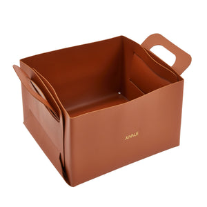 2 Pack Faux Leather Foldable Storage Bins with Handles, Collapsible Baskets for Home Organization (Brown, 10 x 6.5 In)