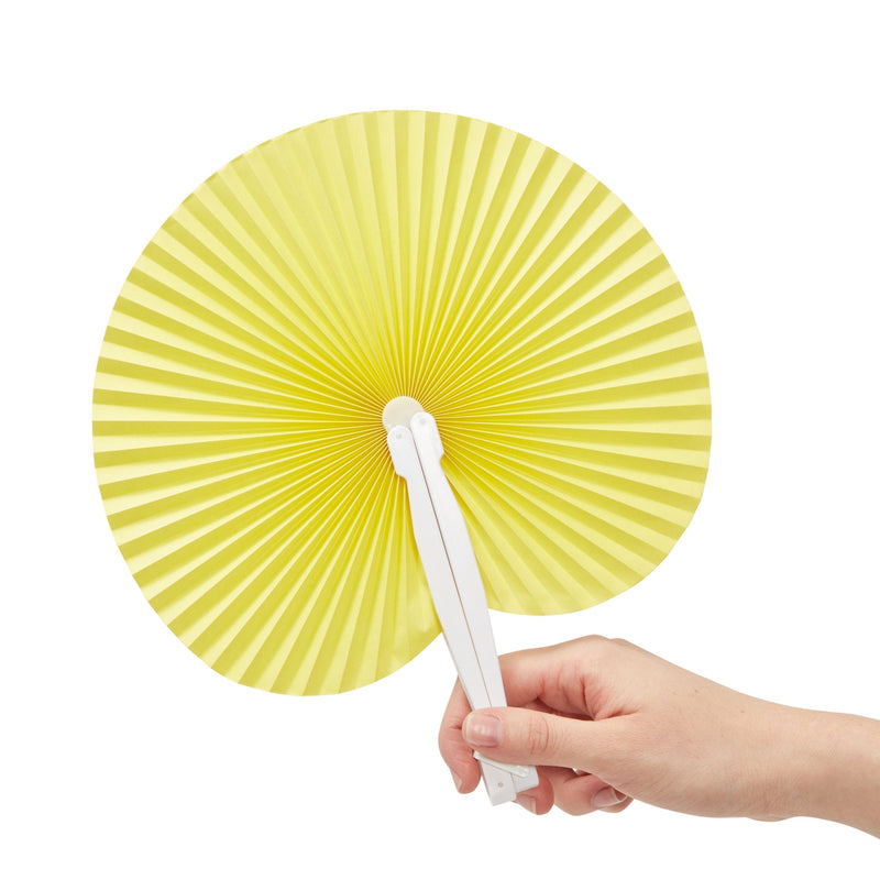 24 Pack Yellow Round Folding Handheld Paper Fans for Birthday Wedding Party Favor