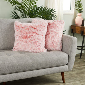 Blush Pink Faux Fur Throw Pillow Covers, Fuzzy Home Decor (20 x 20 Inches, 2 Pack)