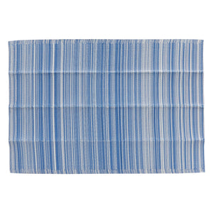 Plastic Straw Mat for Beach, Patio, Camping, Striped White and Blue Rug (5 x 7 Feet)